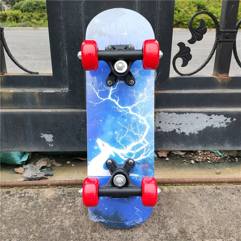 Monopatín para niños de 43cm, tabla de Skate de doble roca de arce, patin para niños, patines adhesivos de dibujos animados, patines para niños, Longboard