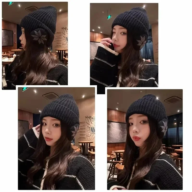 Gorro de invierno de punto con forro de felpa, cálido, para hombre y mujer, gorro de lana unisex para actividades al aire libre, que protege de las heladas y tiene un diseño con motivos de copos de nieve, un gorro de nieve