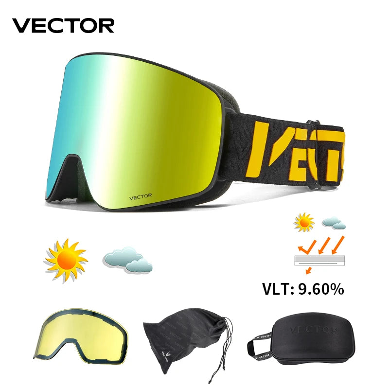 Gafas de Esquí VECTOR de Doble Capa Antivaho con Absorción Magnética, Cilíndricas, UV400, para Hombre y Mujer, Gafas de Snowboard POC