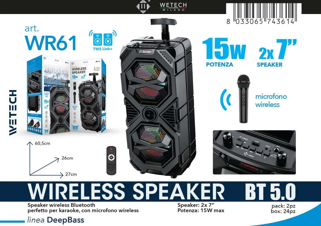Altavoz karaoke portátil Bluetooth, sonido estéreo TWS, luz LED, micrófono inalámbrico + control remoto, audio para fiestas al aire libre