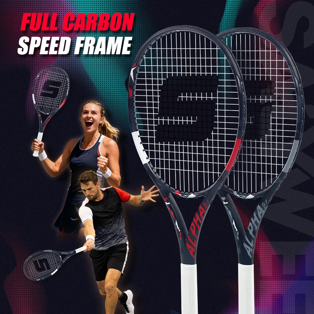 Raqueta de Tenis SALYWEE Alpha T800 de Fibra de Carbono, Ultraligera 273±7g, Marco Anti-Torsión de Triple Unión Ancho, con Amortiguador y Bolsa de Transporte