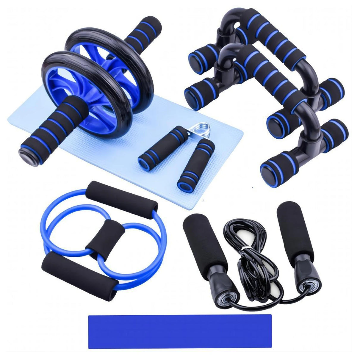 Equipo de Ejercicio Portátil 12 en 1 para el Hogar, Set de Fitness con Rueda Abdominal Antideslizante, Barras para Flexiones, Cuerda para Saltar, Agarrador de Mano, 5 Bandas de Resistencia, Banda de Resistencia en Forma de 8