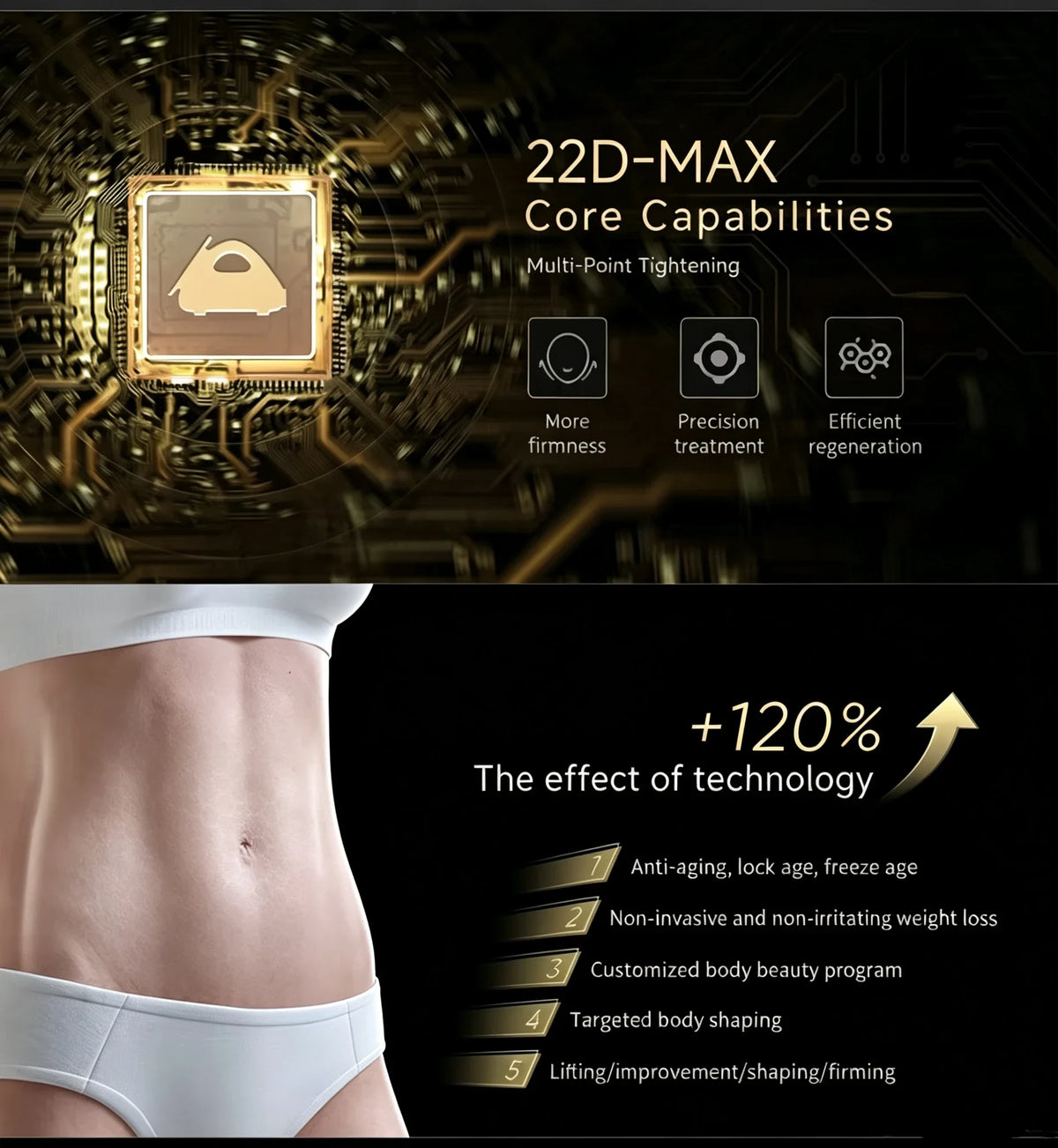 Máquina HIFU 22D‑MAX con aplicadores RS 13D y 18D para lifting facial, antienvejecimiento, modelado corporal, reducción de grasa, equipo profesional de belleza para salones.