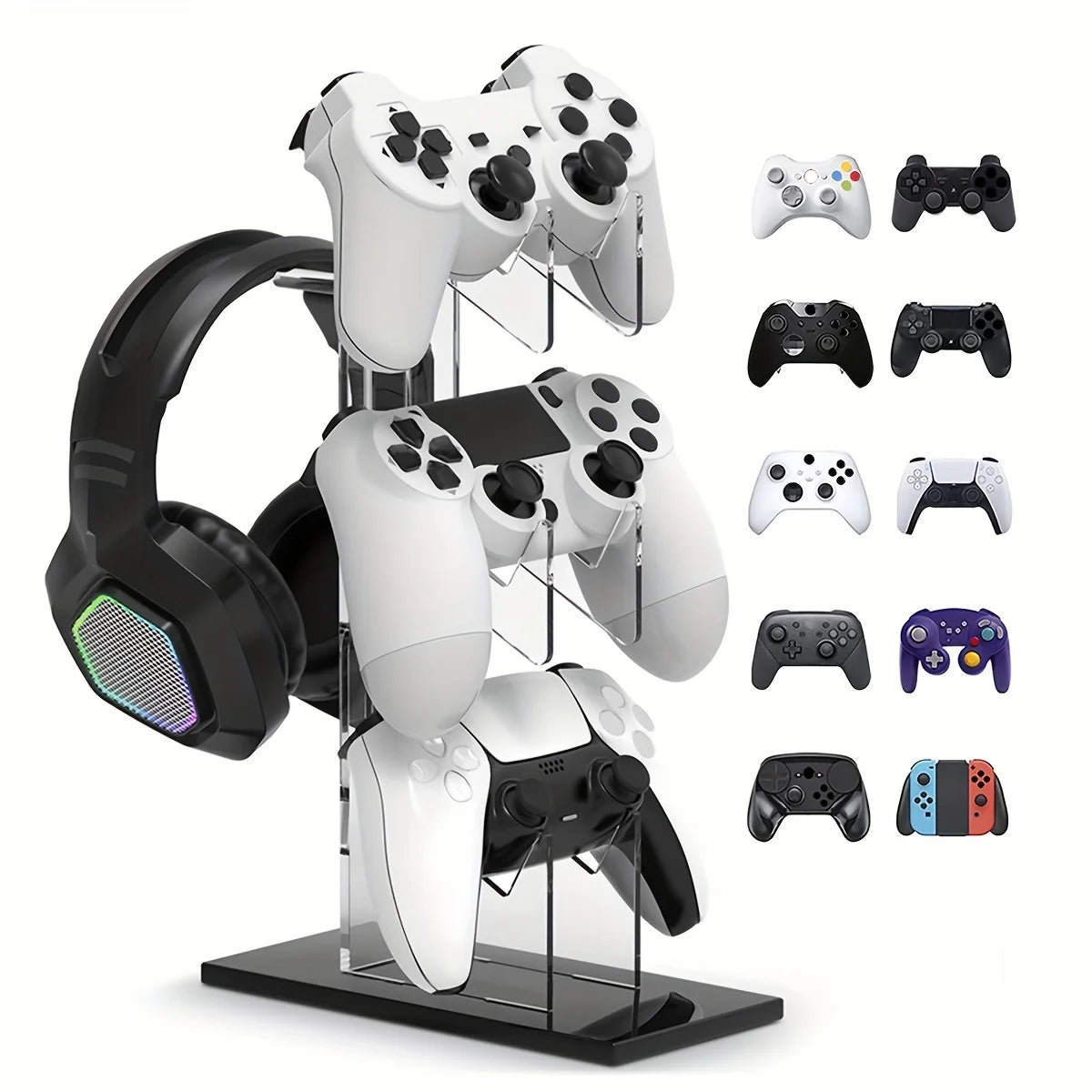 Soporte universal de 3 niveles para mandos y auriculares, accesorios de juego para almacenamiento de PS5 y PS4, colores negro, blanco y transparente