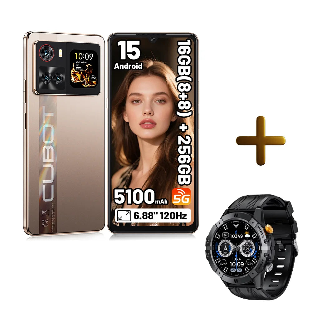 Smartphone Cubot X100 16GB(8+8) RAM+256GB ROM Cámara de 64MP 5100mAh Android 15 Dimensity 7025 5G, pantalla de 6.88" 120Hz 33W NFC