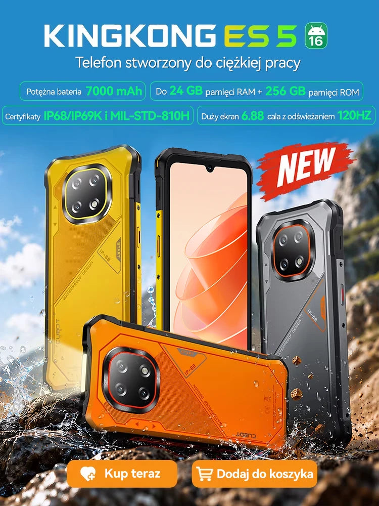 [Shipping From France] Cubot KingKong ES 5 Rugged Smartphone Android 16 Up to 12GB RAM(6+6) 128GB ROM/ 24GB RAM(12+12) 256GB ROM 6.88-Inch 120Hz Screen 7000mAh Battery NFC Face Recognition Fingerprint Recognition IP69K 64MP+1