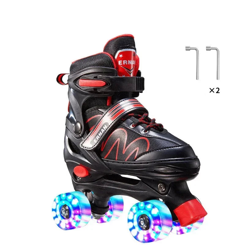 Patines de 4 Ruedas, Patines en Línea de Doble Fila, Zapatos de Patinaje Ajustables para Principiantes, Niños, Patinaje al Aire Libre, Entrenamiento en Pista de Hielo