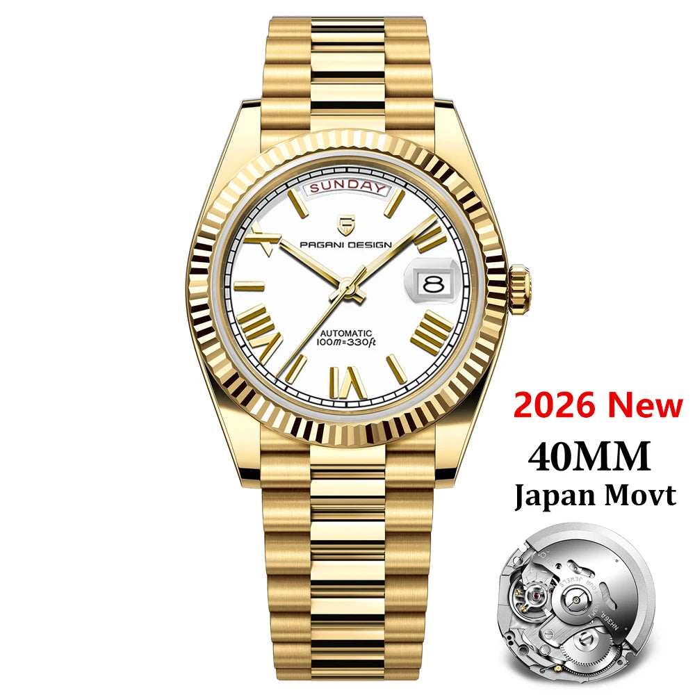 PAGANI DESIGN 2026 Nuevo reloj DD40 NH36A para hombre, reloj mecánico automático de lujo, cristal de zafiro AR, reloj de pulsera con fecha para hombre