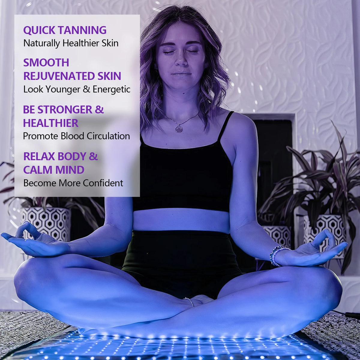Lámpara de Bronceado de 30W con 460nm y 490nm, Solárium con 360 Luces LED para Todo el Cuerpo, 2 Modos: Constante + Pulsante, Almohadilla de Bronceado