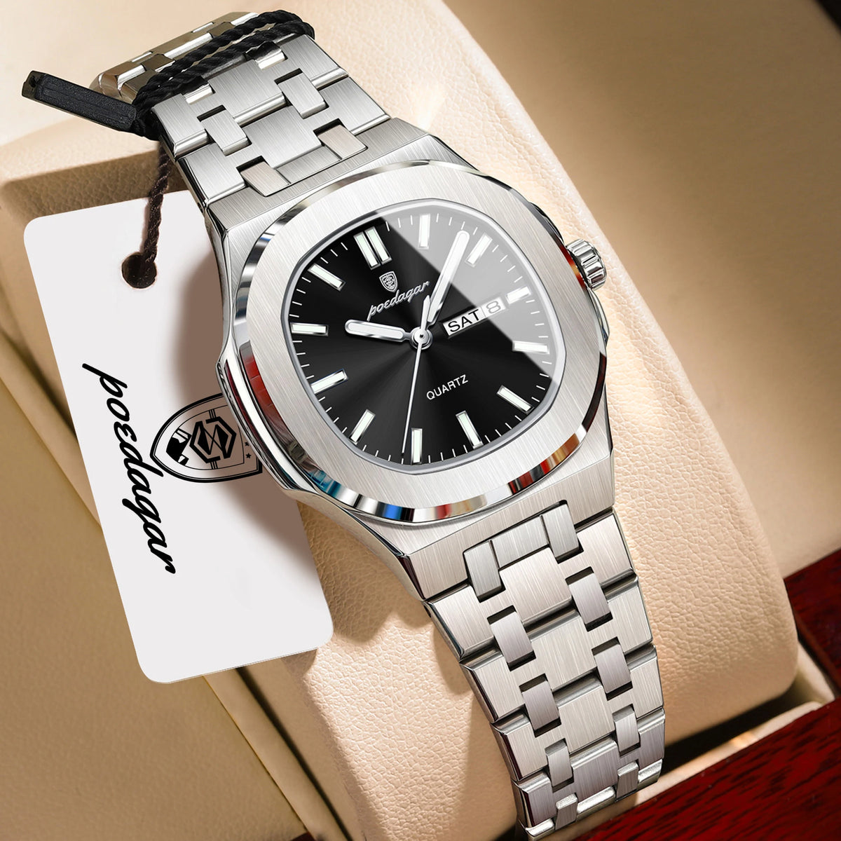 Reloj de pulsera de moda POEDAGAR para mujer, luminoso, resistente al agua, con fecha y día, de cuarzo, elegante, de acero inoxidable, reloj para mujer, regalo