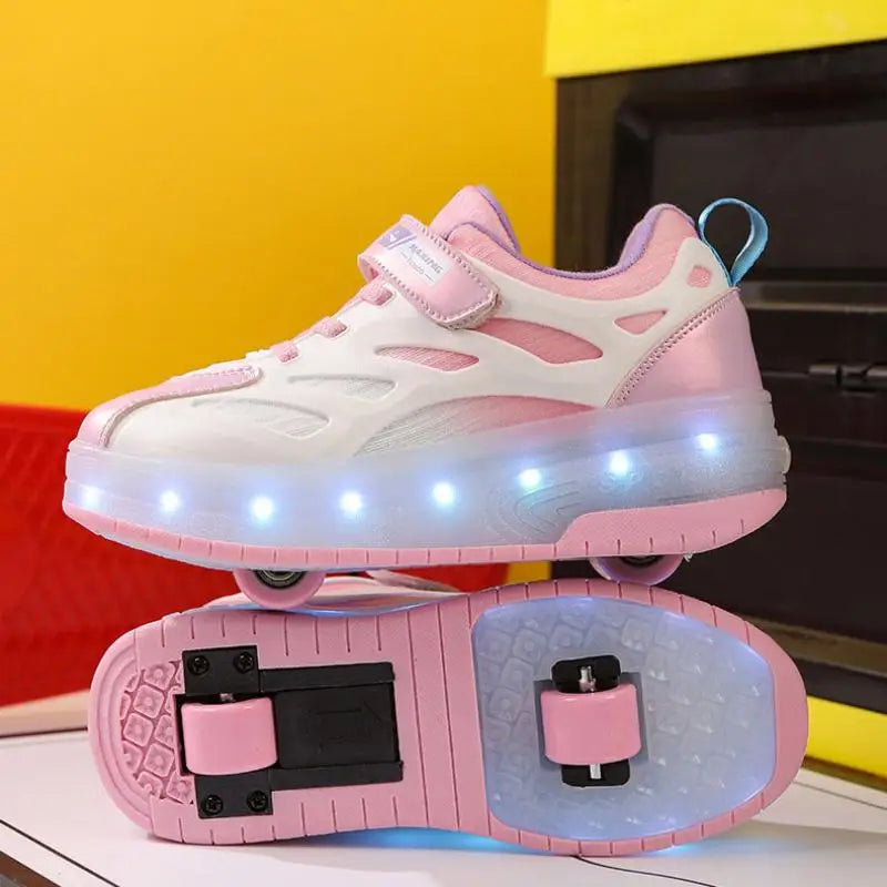 Zapatos de 2 ruedas con luces LED, patines en línea para niños y niñas, patinaje al aire libre, Parkour Runaway, talla de zapatillas 29 30 31 32 33 34 35-40