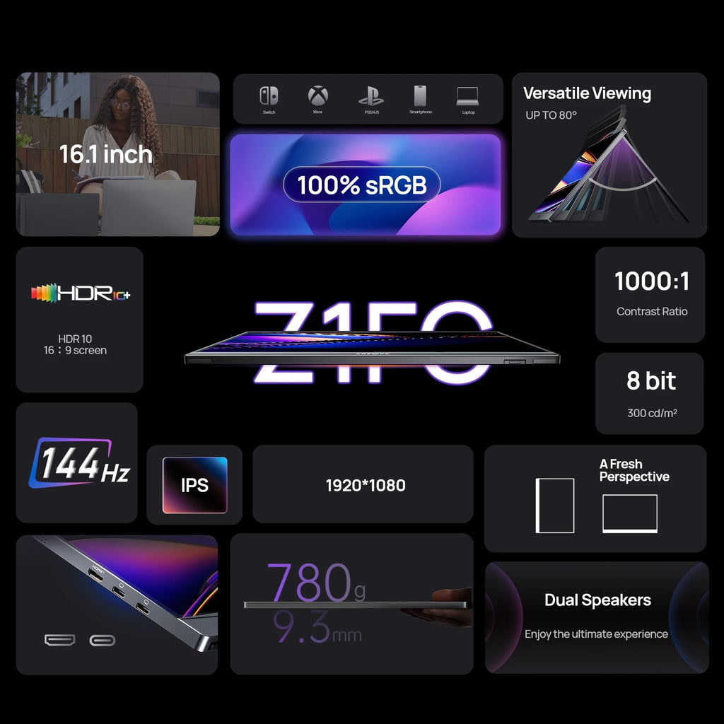 ARZOPA 16/16,1 pulgadas, 1/2,5 k, 60/144 HZ Monitor portátil IPS mini-hdmi segunda pantalla externa para Mac Laptop PC Switch Xbox PS4/5