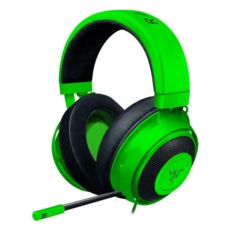 Auriculares gaming Razer verdes con diadema acolchada y micrófono negro conectado