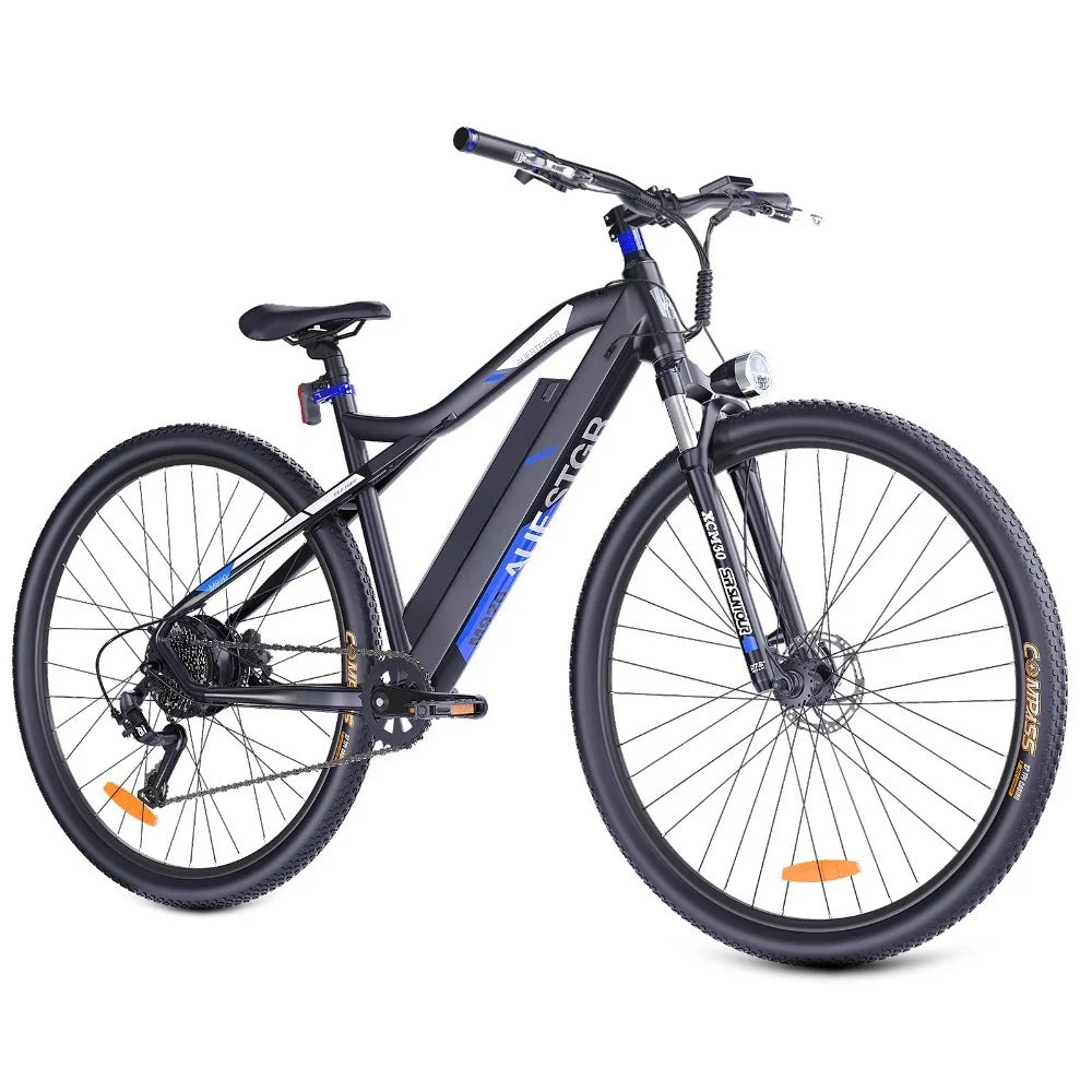 Bicicleta de montaña eléctrica PROTOUR M-920 de 29 pulgadas, cuadro de aleación de aluminio, motor de 250 W, transmisión de 9 velocidades, frenos de disco mecánicos delanteros y traseros, autonomía de 30 a 60 km