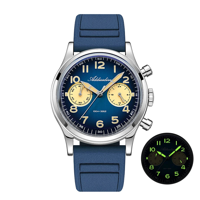 Reloj de cuarzo para hombre ADDIESDIVE en oferta, cronógrafo VK64, sumergible 10Bar, modelo AD2516 con cristal abombado superluminoso y correa de acero