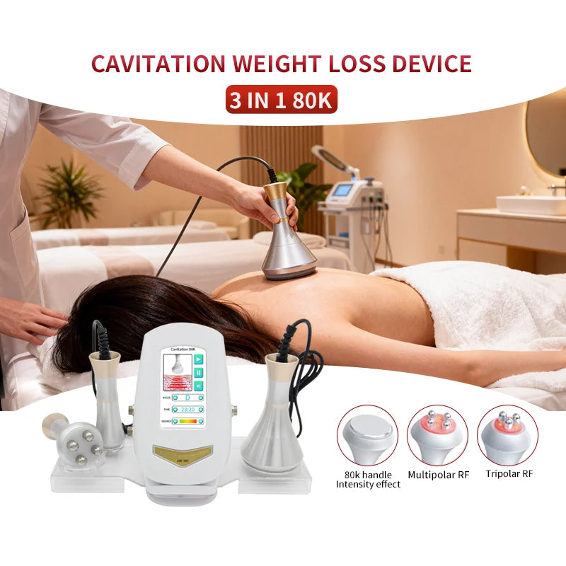 Equipo de Belleza 3 en 1 con Radiofrecuencia, Cavitación y Ultrasonido para Masajes de Relajación, Rejuvenecimiento y Moldeamiento de la Piel