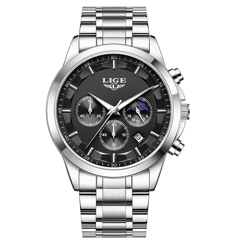 Reloj LIGE Original de Lujo de Cuarzo para Hombre, Luminoso, Resistente al Agua, con Fecha Automática y Cronógrafo + Caja
