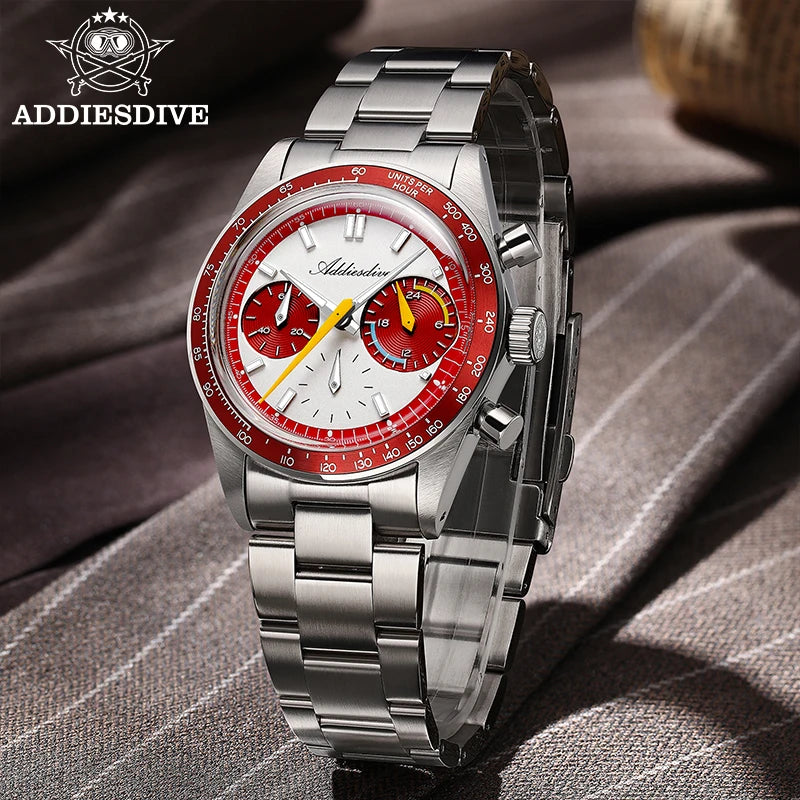 ADDIESDIVE 37mm VK63 Men's Watch Multifunction Chronograph Quartz Watches AD2539 Relógio Masculino Bubble Mirror Glass NEW Clock