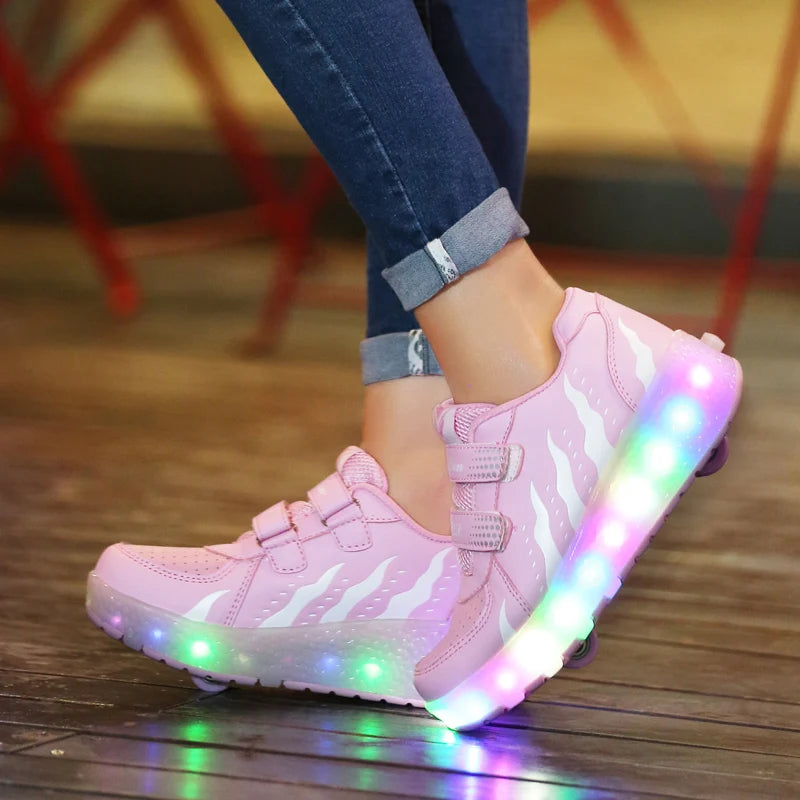 Zapatos de Skate en línea con rodillo intermitente de 2 ruedas para niños, zapatillas de deporte para estudiantes, regalo de Skate desmontable para niños y niñas