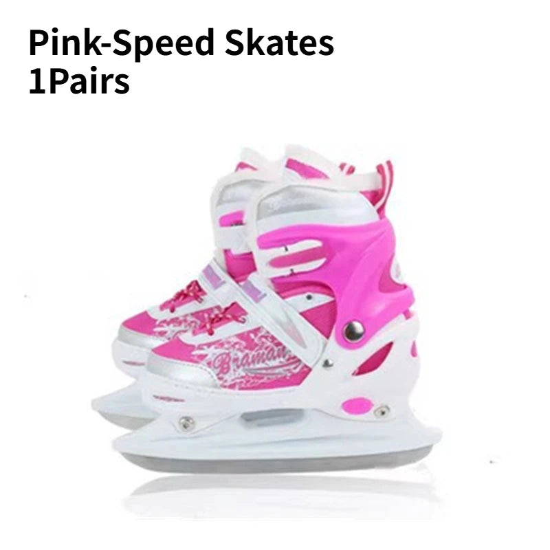 Patines de hockey sobre hielo ajustables para niños y adultos, patines de velocidad para pista corta, forro polar grueso, carcasa rígida anticolisión