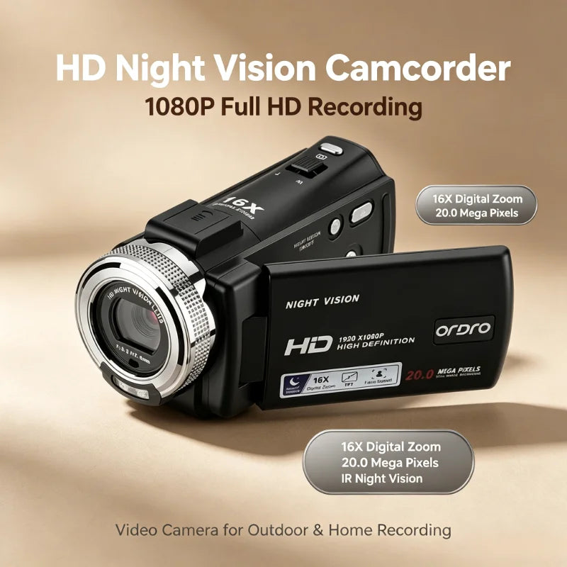 Cámara de vídeo digital portátil para vlogs, videocámara doméstica, filmadora, con visión nocturna HD 1080P, ideal para YouTube, blogueros y fotógrafos.