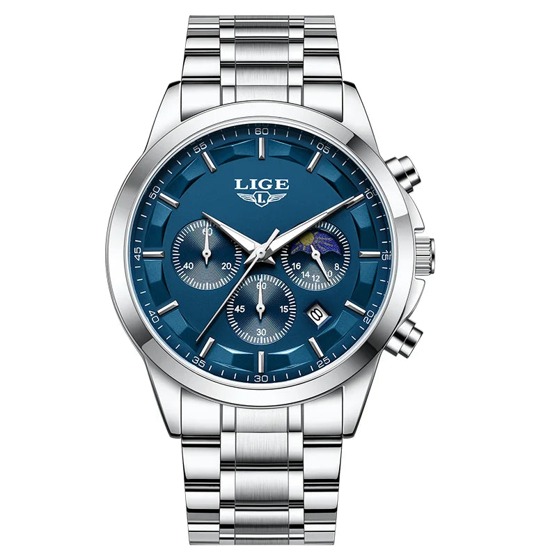 Reloj LIGE Original de Lujo de Cuarzo para Hombre, Luminoso, Resistente al Agua, con Fecha Automática y Cronógrafo + Caja