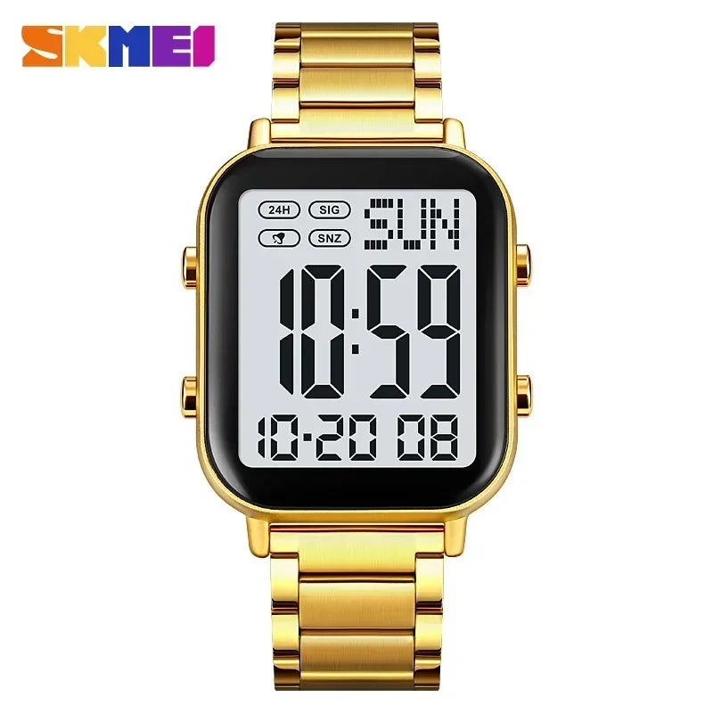 SKMEI 2259 Luxury Waterproof Sport Electronic Mens Wristwatch EL Display Stainless Steel Digital Watch for Men 1859 Reloj Hombre
