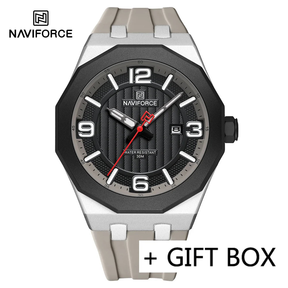 NAVIFORCE Men Wristwatch Top Brand Luxury Clear Business Watch Silicone Sport Military Original Quartz Male Clock Gift 8079