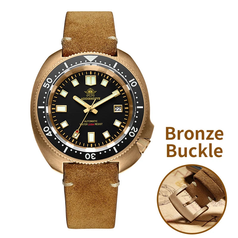 Reloj de buceo automático para hombre ADDIESDIVE CUSN8 de bronce, con calendario, cristal de zafiro, manecillas luminosas, resistente al agua 20 bares y mecanismo automático