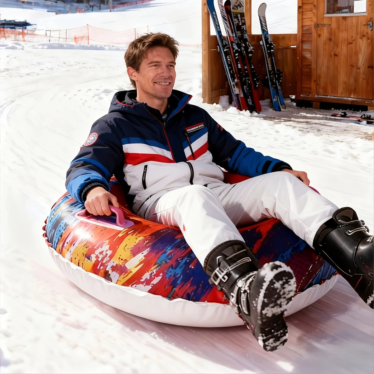 2 unidades de trineo de nieve inflable de PVC plegable iridiscente, tubo de esquí resistente, tobogán de invierno para exteriores, equipo familiar para esquiar en la nieve.