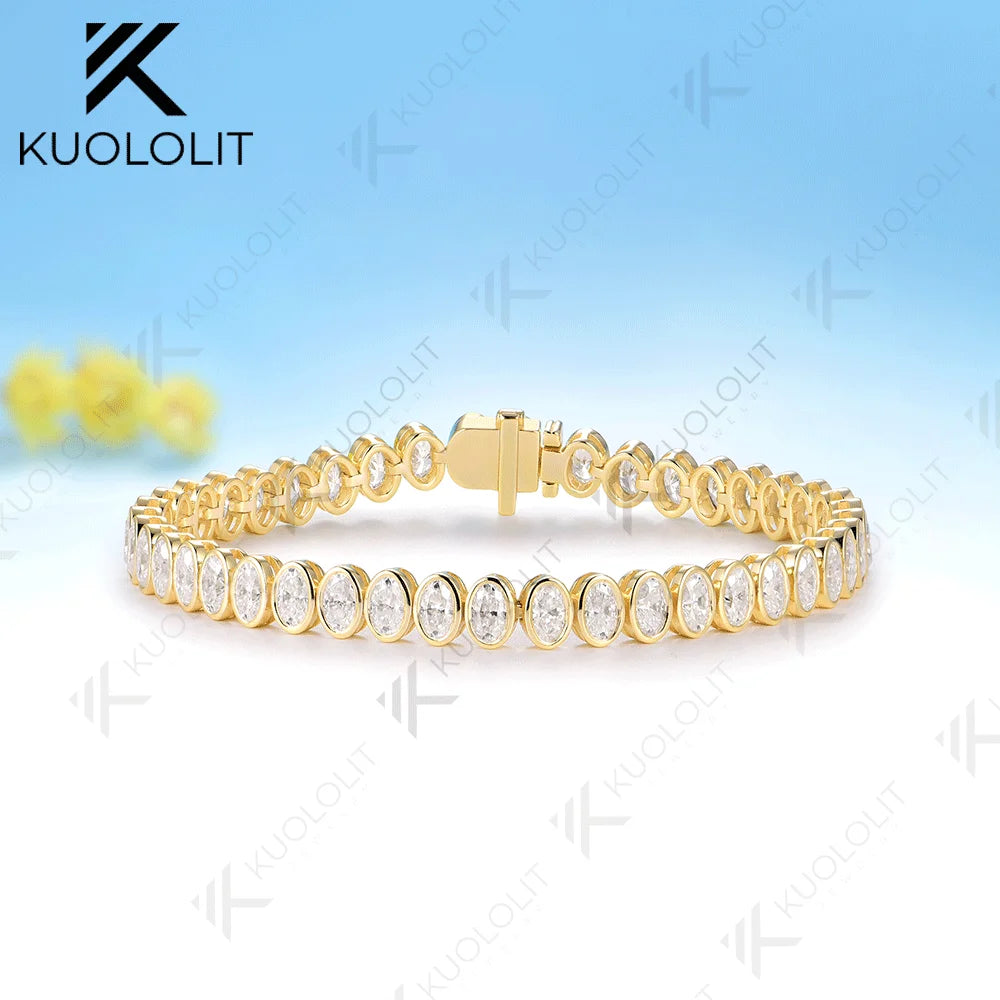 Kuololit - Brazalete Personalizado con Moissanita de Corte Ovalado de 12.6CTW para Mujer y Hombre, Oro Amarillo de 14K, 10K, 585, para Compromiso, Navidad