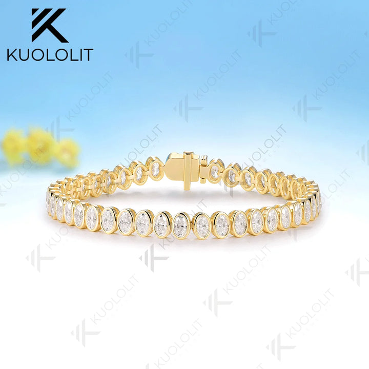 Kuololit - Brazalete Personalizado con Moissanita de Corte Ovalado de 12.6CTW para Mujer y Hombre, Oro Amarillo de 14K, 10K, 585, para Compromiso, Navidad