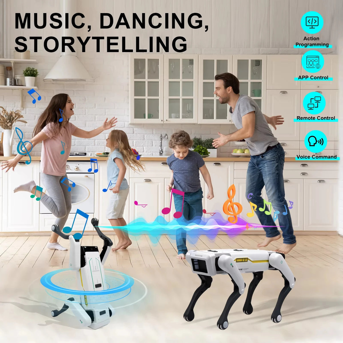 Perro robot a control remoto con clip de saludo, inteligencia artificial (IA), sistema dual, programación por aplicación y juguete robot de acrobacias