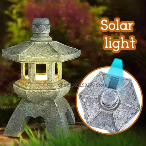 Lámpara Solar Decorativa de Jardín con Forma de Pagoda Zen, Farol Chino de Piedra, Lámpara de Palacio para Exteriores, Adorno de Patio