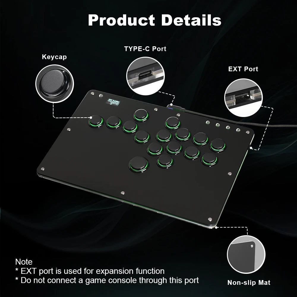 Controlador Arcade sin palanca Haute42 R16 Black Rim, Hitbox, FightStick, Stickless Arcade Stick para PC/PS4/PS5, Hitbox sin palanca