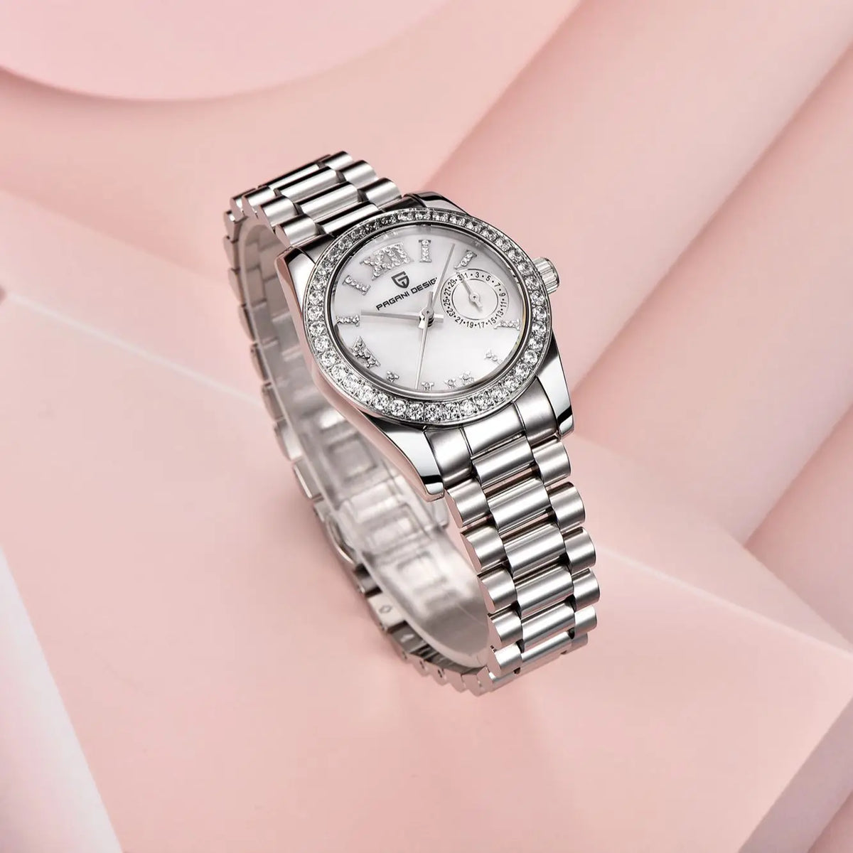 2024 Reloj de cuarzo elegante para mujer PAGANI DESIGN, 32 mm, con diamantes, cristal de zafiro, acero inoxidable, pequeño y exquisito