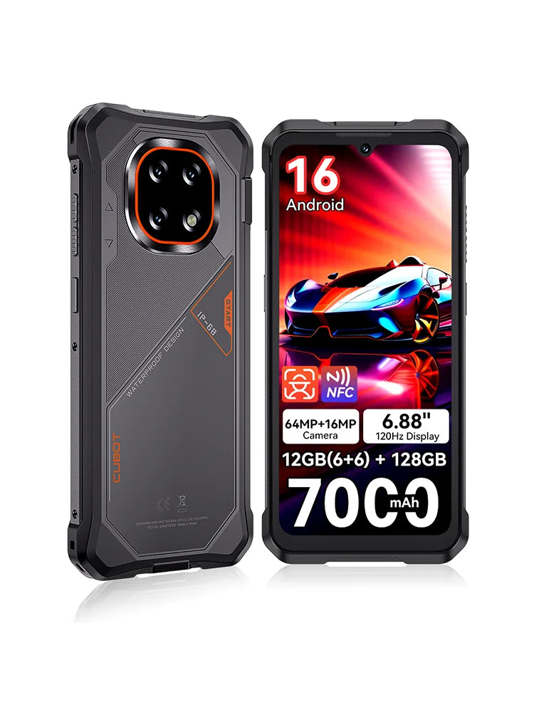 Cubot KingKong ES 5 Rugged Smartphone Android 16,6GB+128GB, 6.88" 120Hz Display, 7000mAh Battery, IP69K Waterproof, 64MP+16MP Camera, NFC, Fingerprint Face ID, SCT620 Octa-core Tough Outdoor Mobile Phone