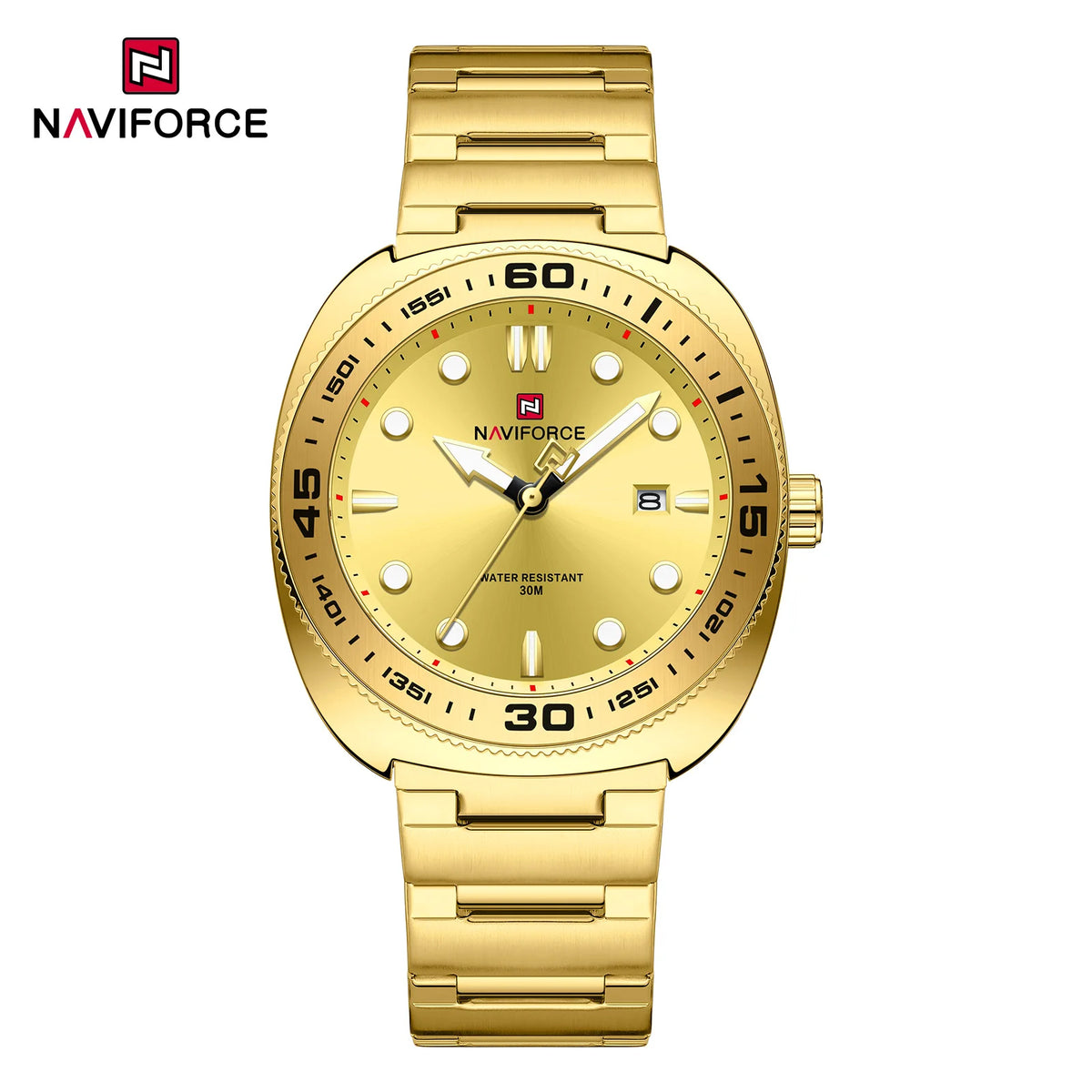 Reloj para hombre NAVIFORCE de lujo, estilo ejecutivo, con fechador, manecillas luminosas, correa de acero inoxidable, movimiento de cuarzo, reloj de marca a la moda