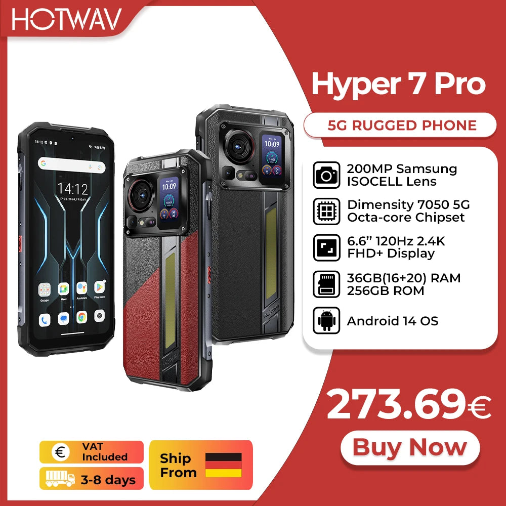 [Envío desde DE] HOTWAV Hyper 7 Pro 5G Teléfono Robusto 200MP Android 14 6.6'' 120Hz Smartphone 36(16+20)GB 256GB 10800mAh Teléfono Móvil