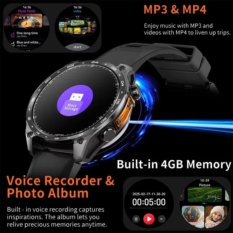 Nuevo reloj inteligente para hombre 2026 con mapas GPS integrados, más de 100 modos deportivos, resistencia al agua 3ATM, llamadas Bluetooth, reproducción MP3/MP4, altitud y brújula