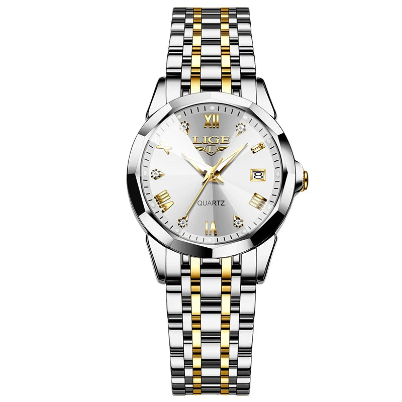 Reloj de moda para mujer LIGE, impermeable, luminoso, con calendario de día y semana, regalo para mujer, reloj de cuarzo de acero inoxidable de alta calidad