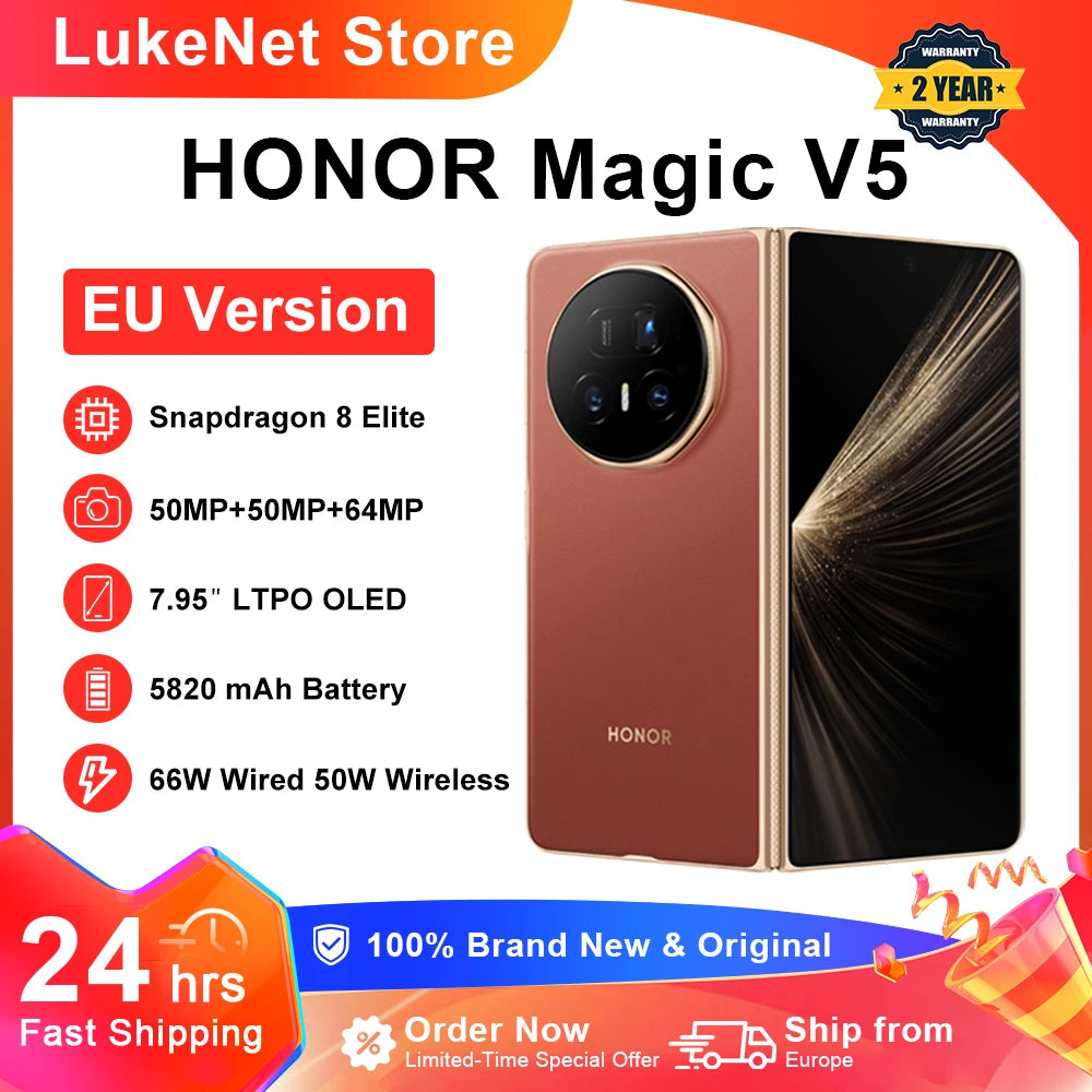 Smartphone HONOR Magic V5 Versión EU 5G Original, Pantalla OLED Dual HDR, Snapdragon 8 Elite, 5820mAh, 7.95", SuperCharge de 66W