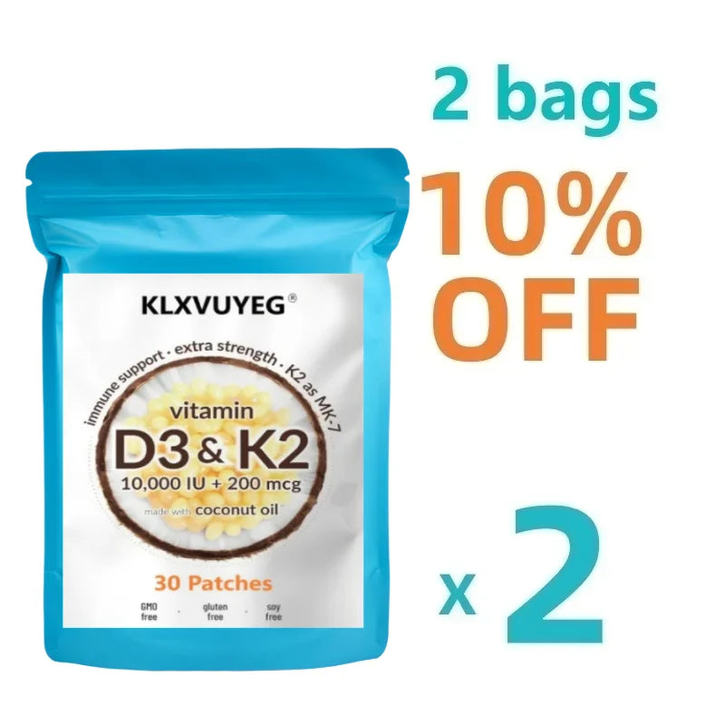Vitamina D3 10000 UI Plus K2 |   Complejo de vitaminas D y K 2 en 1 |   Apoya la Absorción del Calcio, la Salud Ósea, Inmunitaria y del Corazón, 30 piezas