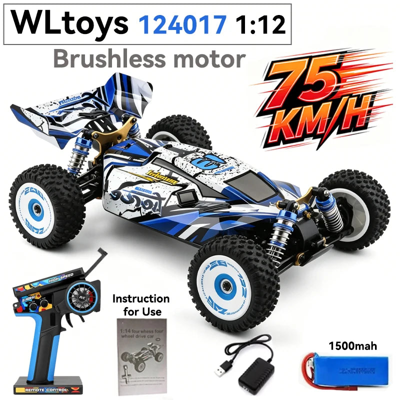 Coche RC de alta velocidad WLtoys 1/12 124017 - Vehículo eléctrico de drift 4WD sin escobillas de 75 km/h con control remoto 2.4G para carreras