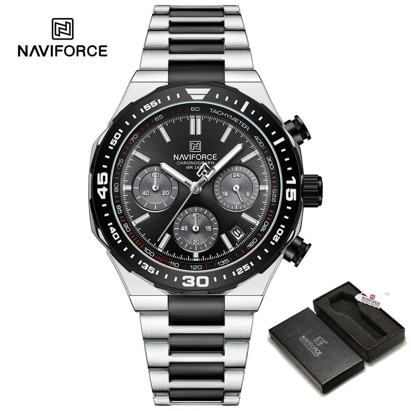 Reloj NAVIFORCE 2024 para hombre, resistente al agua, estilo casual de negocios, con fecha, manecillas luminosas, cuarzo, cronógrafo, correa de acero inoxidable