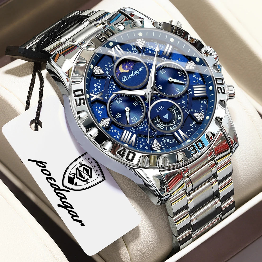 Reloj de cuarzo para hombre POEDAGAR, deportivo, de moda, impermeable, luminoso, de lujo, cronógrafo, de acero inoxidable, estilo militar