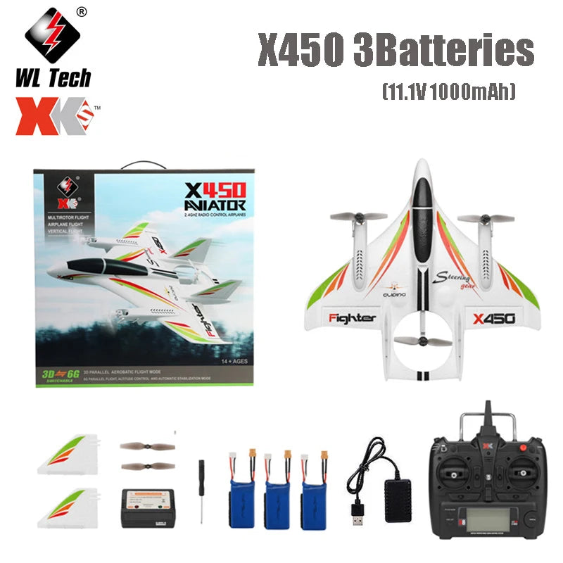 WLtoys-avión teledirigido XK X450, 6 CANALES, sin escobillas, 2,4G, planeador de Radio Control, ala fija, 3D/6G VS XK X520