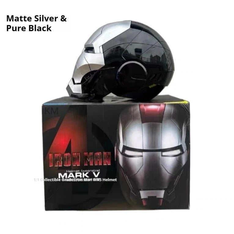 Casco de Iron Man MK5 Negro y Dorado, Los Vengadores, Escala 1/1, Casco Transformable con Activación por Voz, Colección Eléctrica Decorativa para Regalo