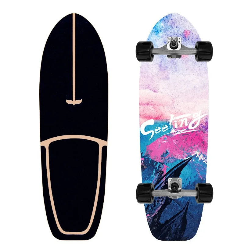Patineta Profesional de Surf sobre Tierra de 32'' con Ejes de PU CX4, Tabla de Madera de Arce Multicapa sin Descenso para Niños y Adultos, Ideal para Principiantes y Práctica de Esquí