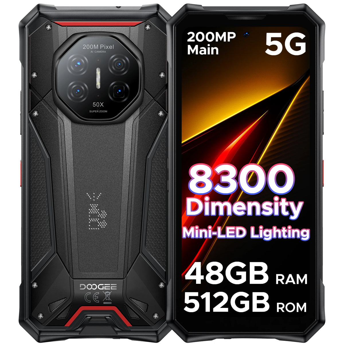 Smartphone robusto DOOGEE S300 Pro 5G, 6,78", 120Hz, Dimensity 8300, cámara de 200MP, batería de 11000mAh, 48GB(16+32GB), 512GB, Android 16, NFC, compatible con Google Play